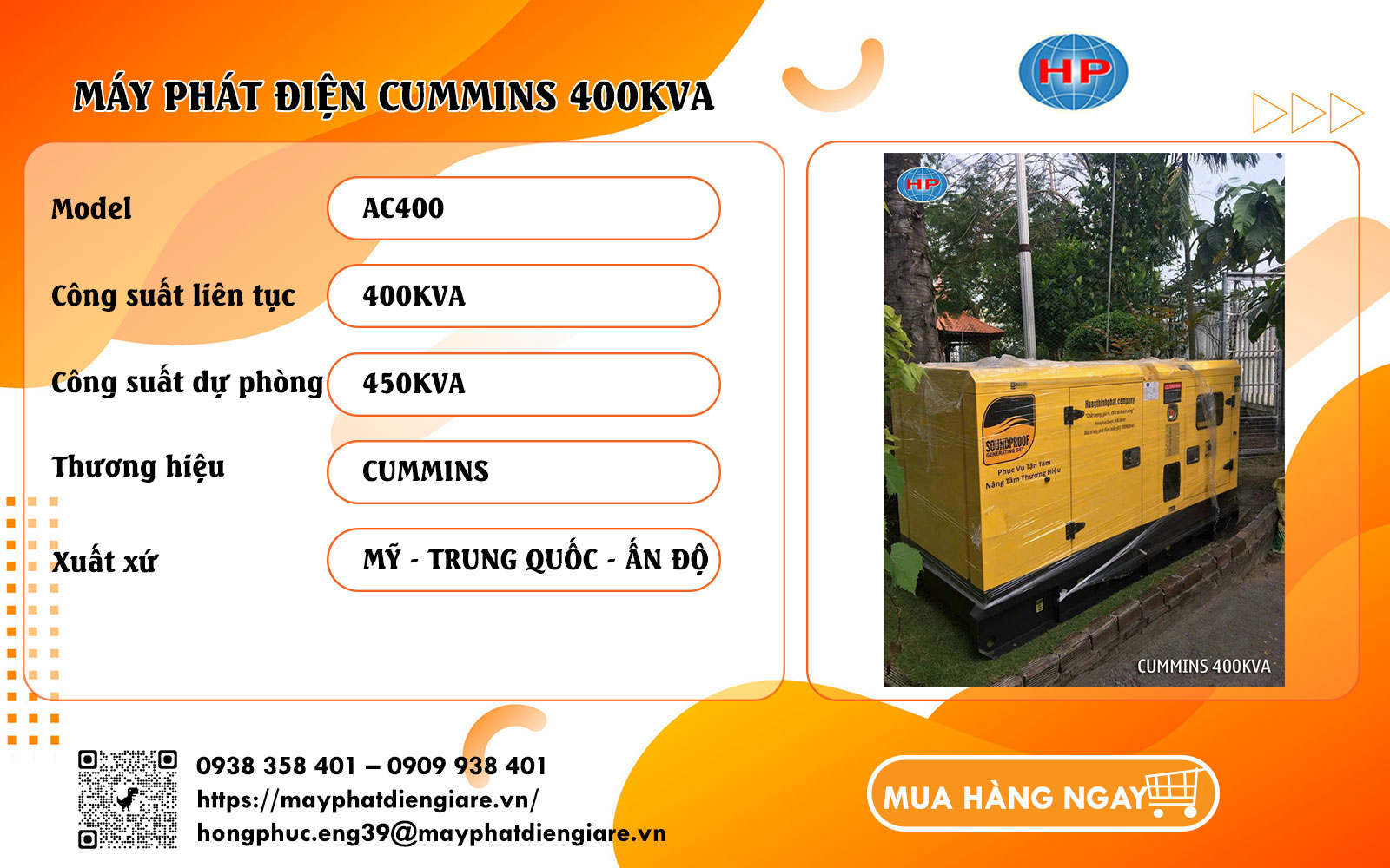 Máy phát điện Cummins 400kVA nhập khẩu
