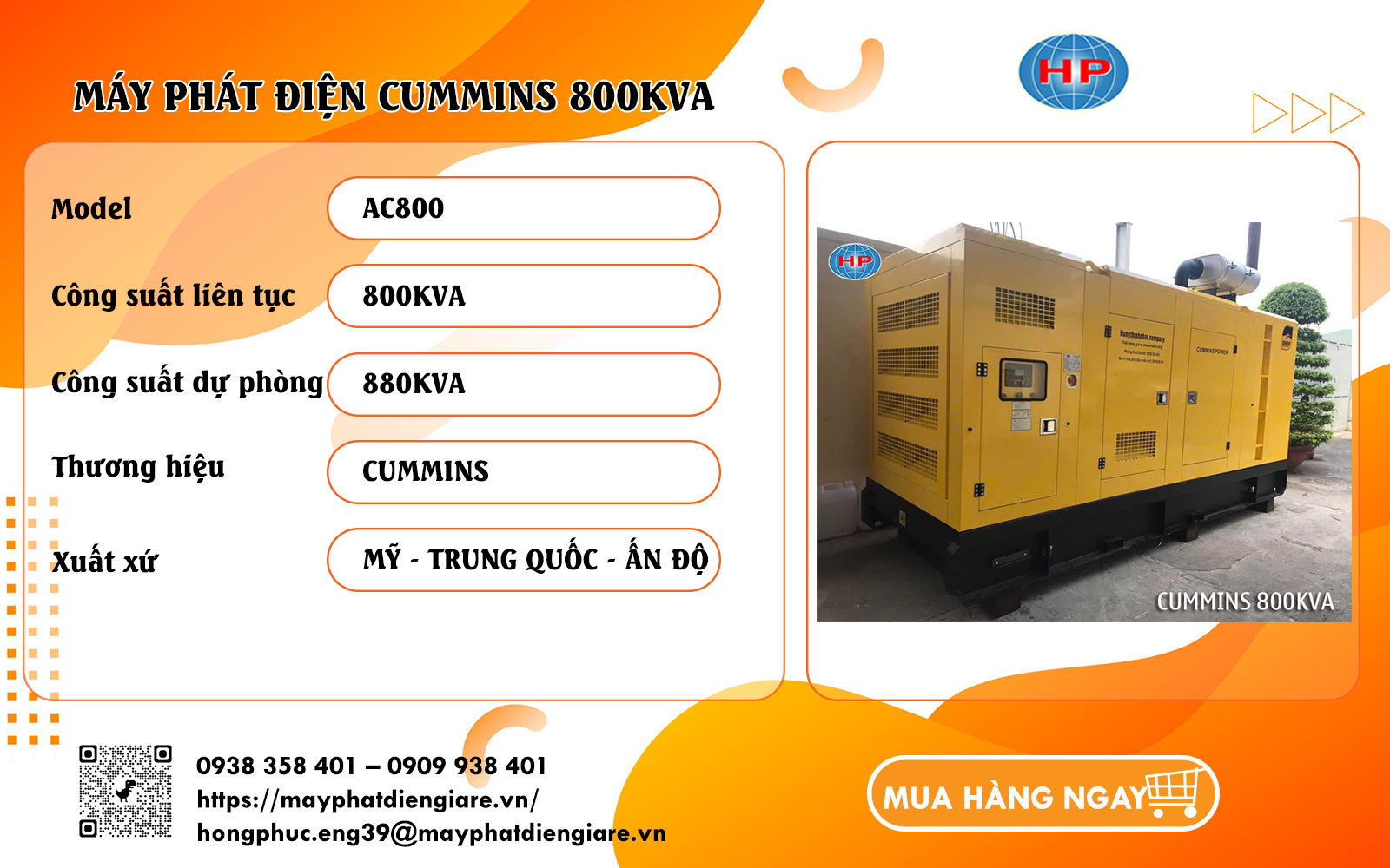 Máy phát điện Cummins 800kVA nhập khẩu đồng bộ