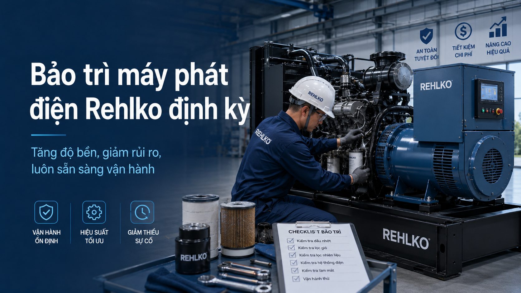 Bảo trì máy phát điện Rehlko định kỳ giúp tăng độ bền, giảm sự cố và luôn sẵn sàng vận hành