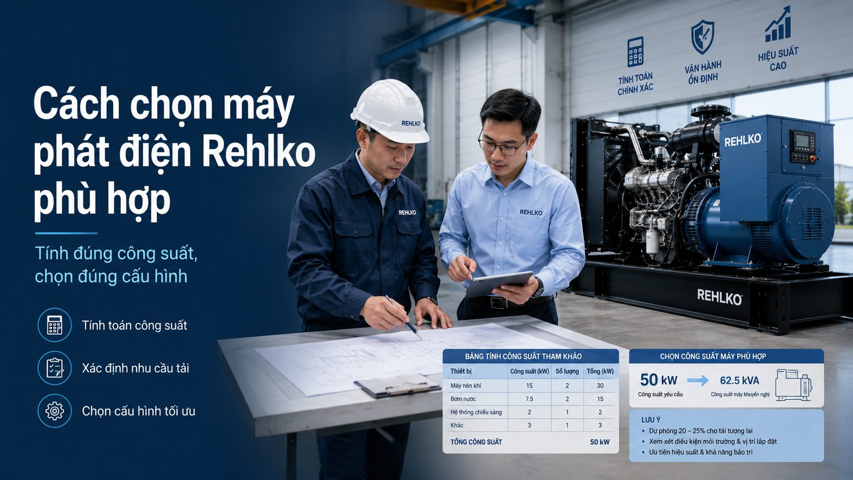 Kỹ sư tư vấn cách chọn máy phát điện Rehlko phù hợp theo công suất và nhu cầu tải thực tế