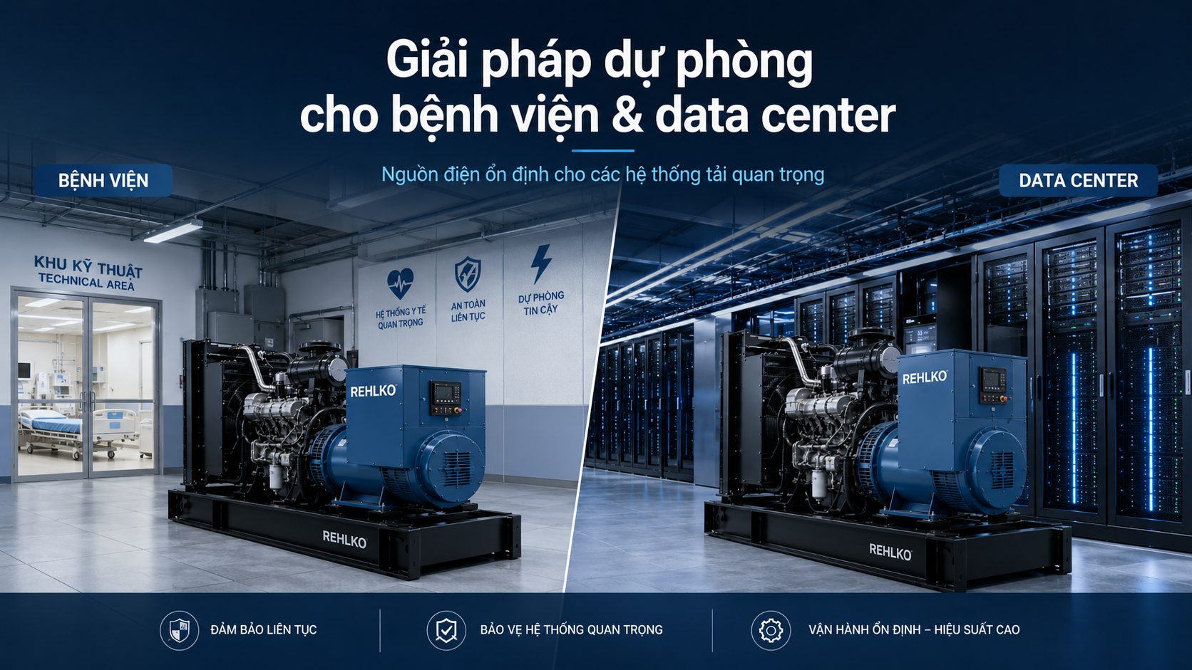 Máy phát điện Rehlko dự phòng cho bệnh viện và trung tâm dữ liệu cần nguồn điện ổn định liên tục