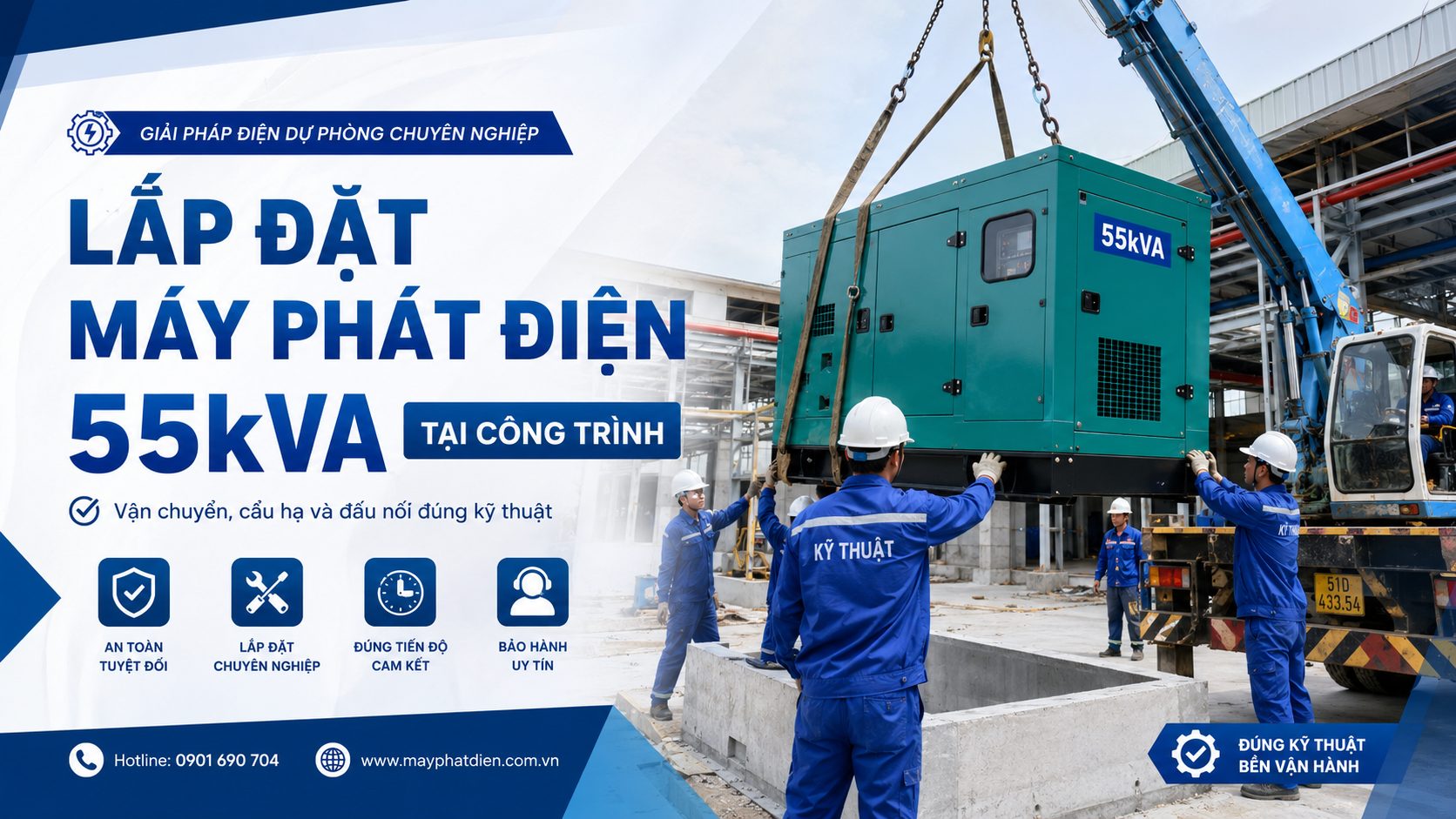 Quy trình vận chuyển và lắp đặt máy phát điện 55kVA tại công trình