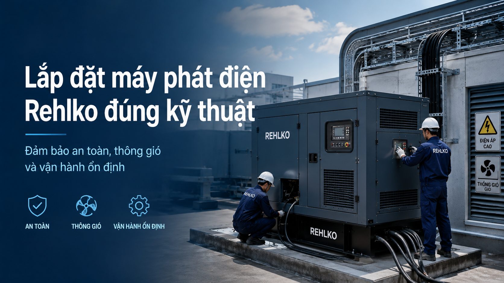 Lắp đặt máy phát điện Rehlko chống ồn đúng kỹ thuật đảm bảo an toàn, thông gió và vận hành ổn định