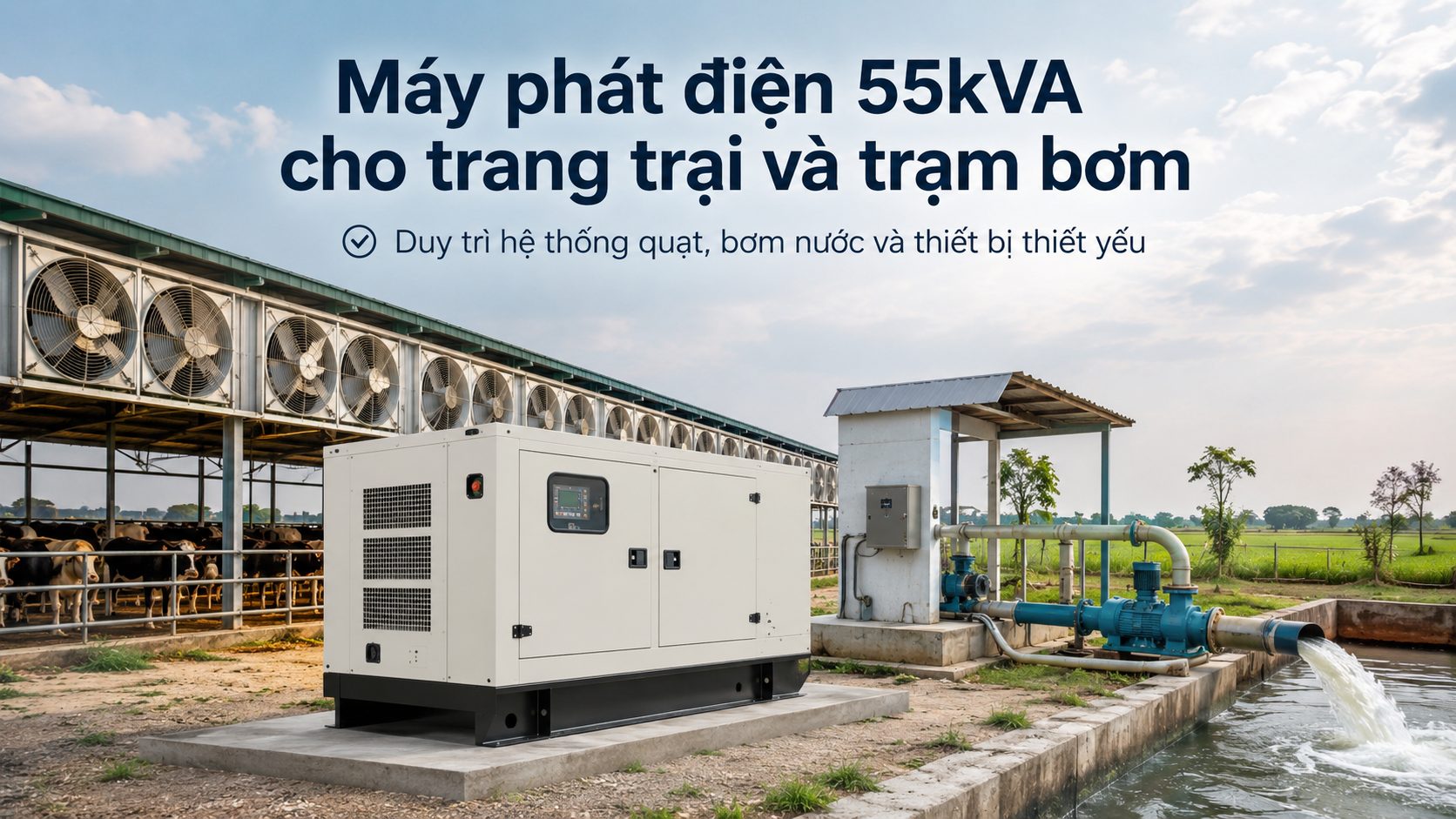 Máy phát điện diesel 55kVA vận hành cho trang trại và hệ thống trạm bơm