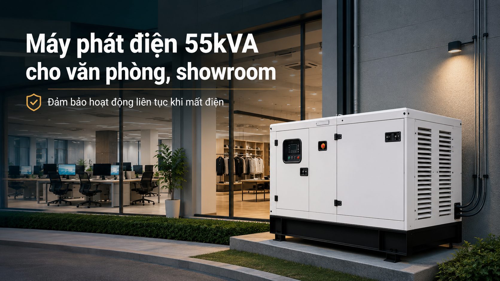 Máy phát điện 55kVA vỏ chống ồn lắp đặt cho văn phòng và showroom