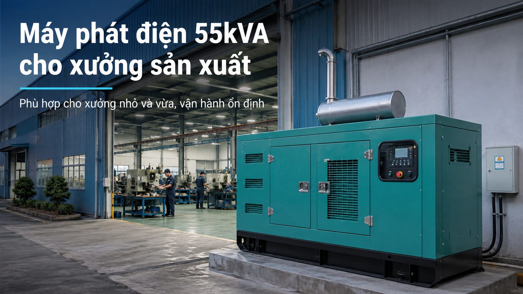 Máy phát điện 55kVA cấp điện dự phòng cho xưởng sản xuất quy mô vừa