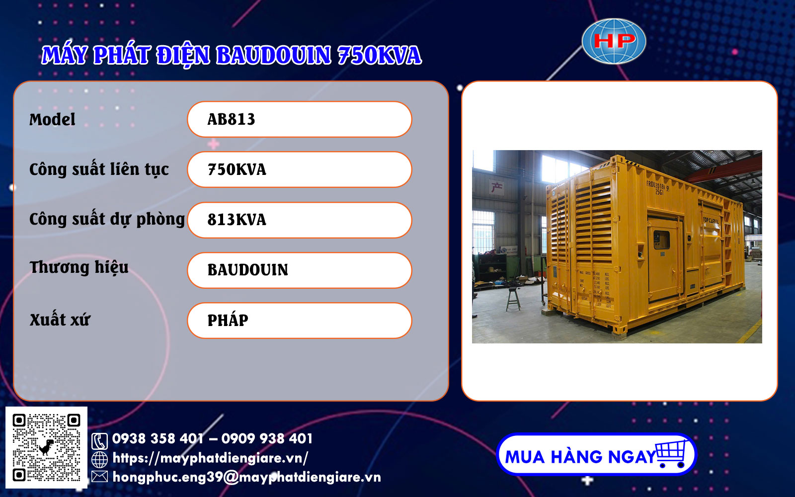 Máy phát điện Baudouin 750kVA