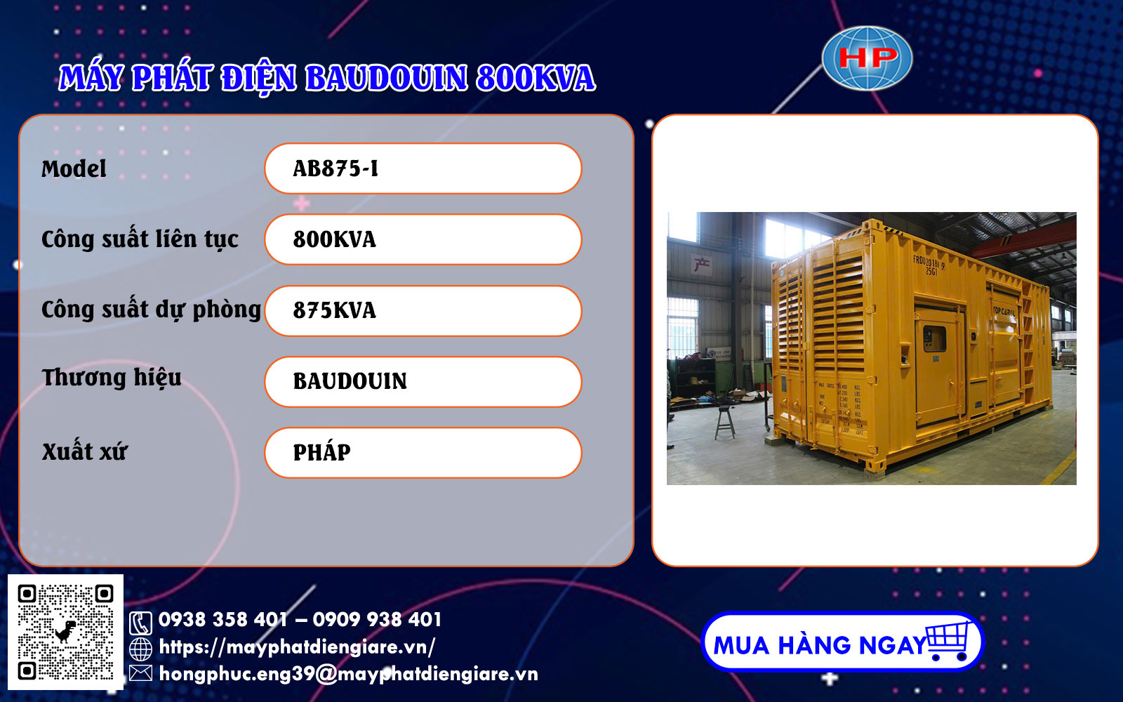 Máy phát điện Baudouin 800kVA