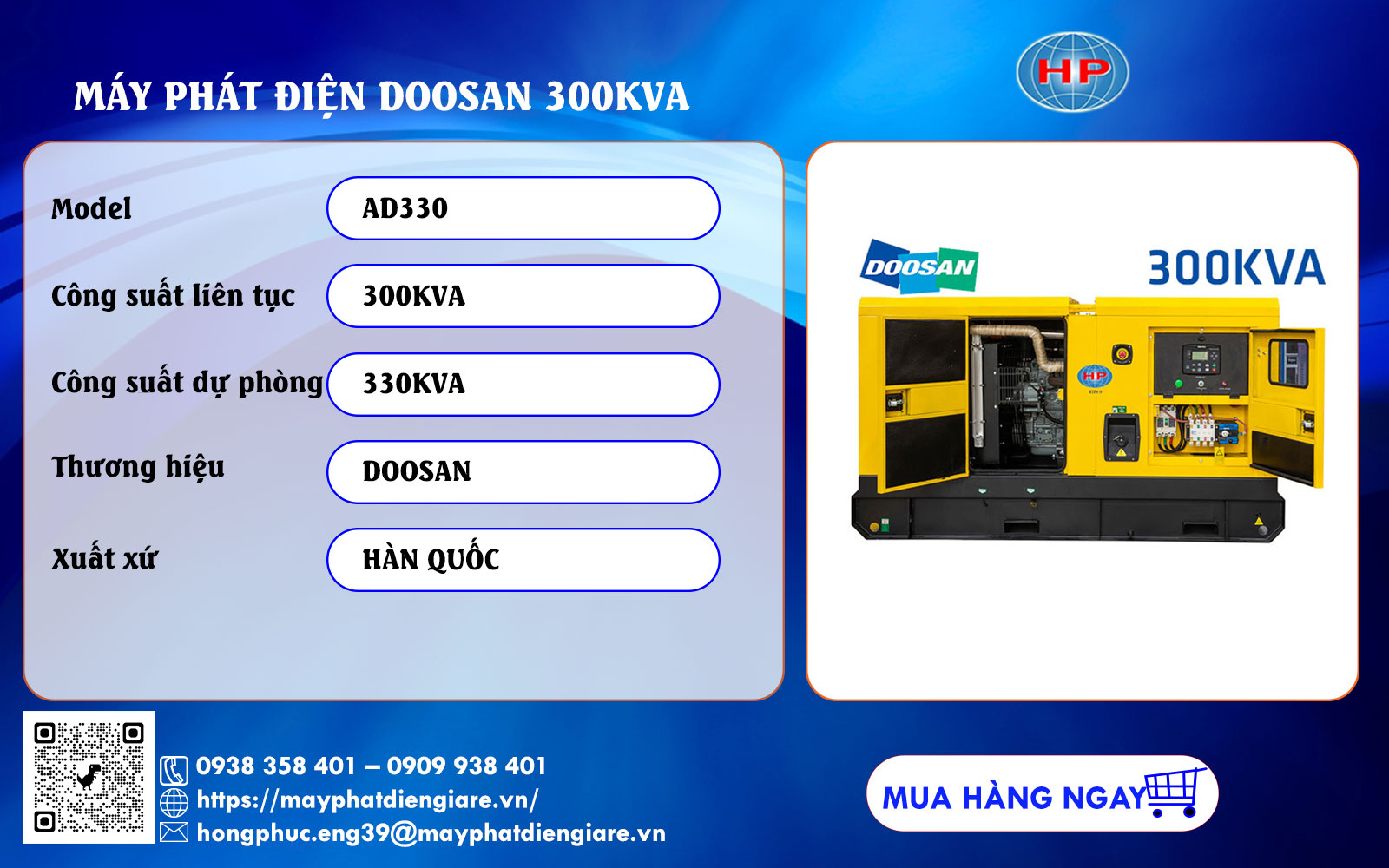 máy phát điện doosan 300kva